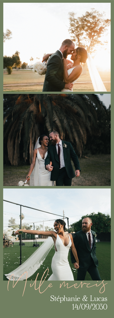 Marque-page magnet remerciement mariage avec trois photos