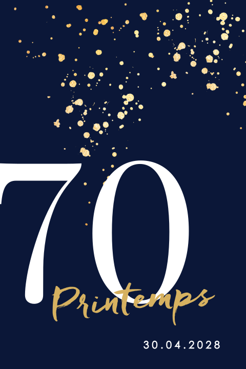 Carte d'invitation moderne avec 70 sur fond bleu foncé