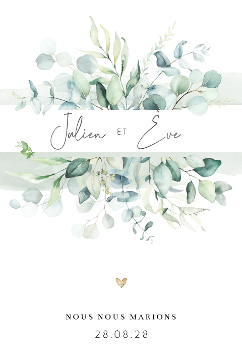 Faire-part avec cœurs et branches à l'aquarelle