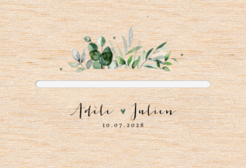 Urne mariage avec feuilles à l'aquarelle et prénoms des mariés