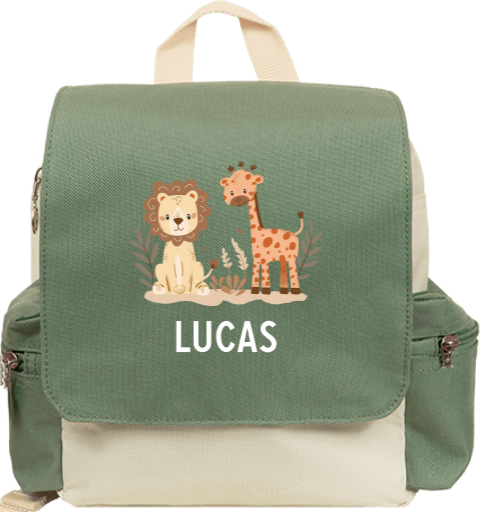 Sac à dos avec girafe, lion et feuilles