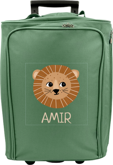 Valise à roulettes avec illustration tête de lion et prénom