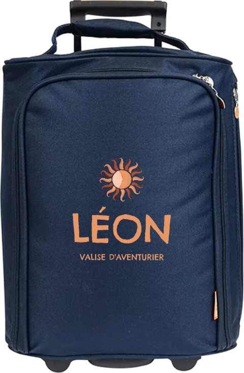 Valise à roulettes avec soleil, message et prénom