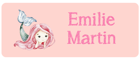 Étiquette de nom avec une sirène en rose 50x20 mm