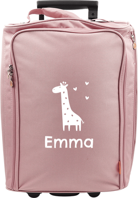 Valise à roulettes avec adorable girafe, coeurs et prénom