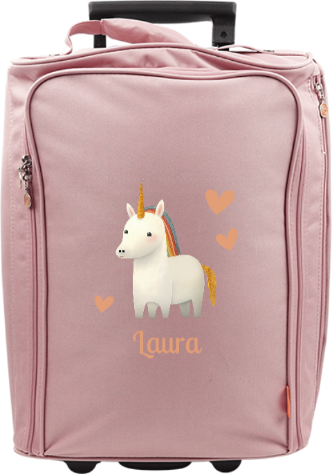 Valise à roulettes avec licorne, coeur et prénom