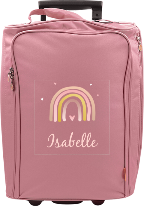 Valise à roulettes avec arc-en-ciel, coeurs et prénom