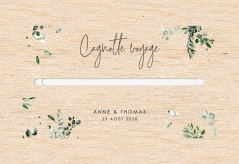 Urne mariage avec feuilles vertes et prénoms des mariés