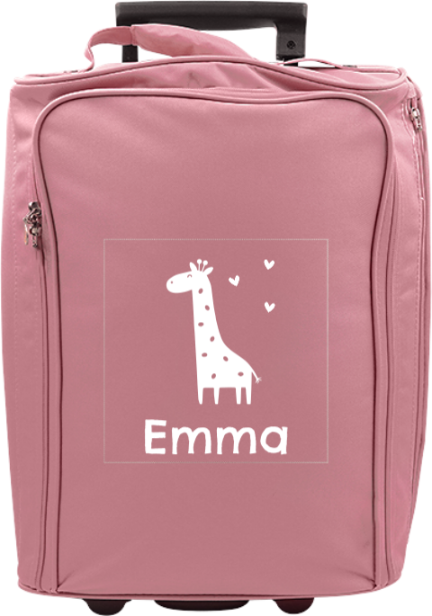 Valise à roulettes avec adorable girafe, coeurs et prénom
