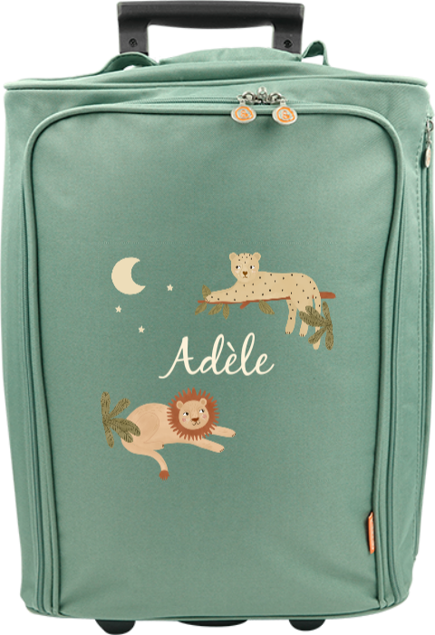 Valise à roulettes avec lion, cheeta et prénom