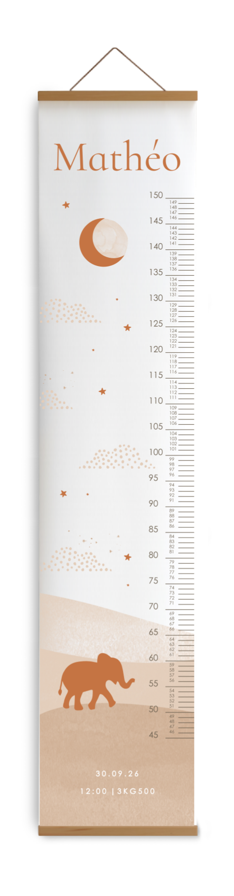Toise avec éléphant, lune et étoiles