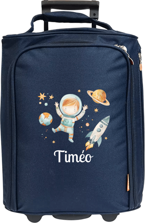 Valise à roulettes avec astronaute dans l'espace et prénom
