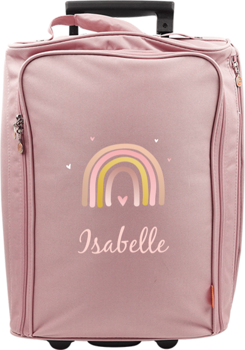Valise à roulettes avec arc-en-ciel, coeurs et prénom