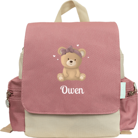 Sac à dos avec ourson et noeud sur la tête