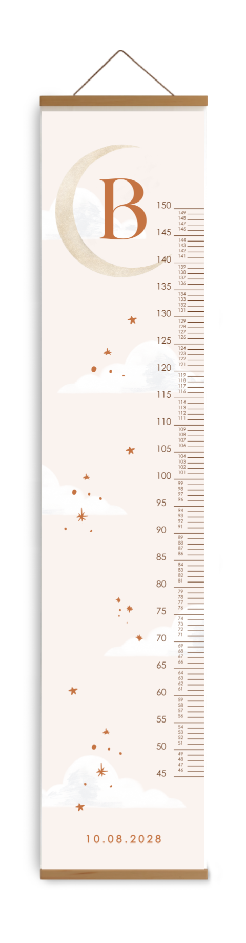 Toise avec initiale, lune et étoiles