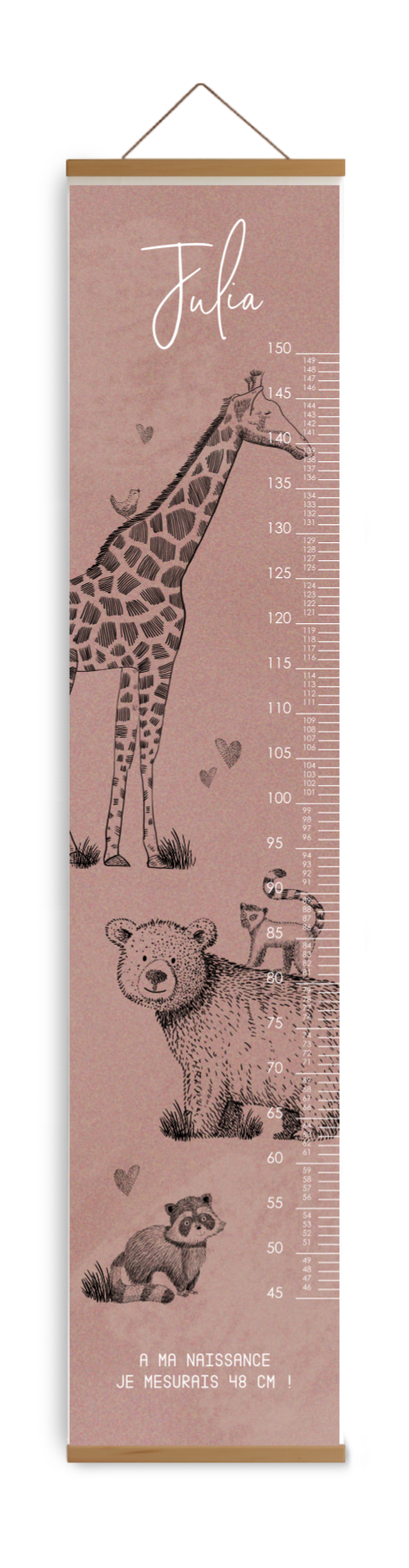 Toise rose avec des animaux