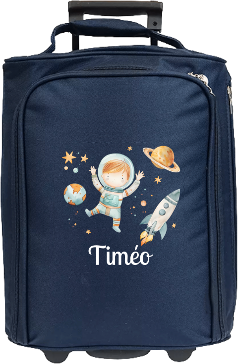 Valise à roulettes avec astronaute dans l'espace et prénom