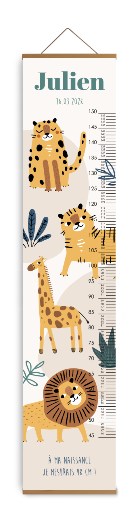 Toise avec illustration d'animaux de la jungle