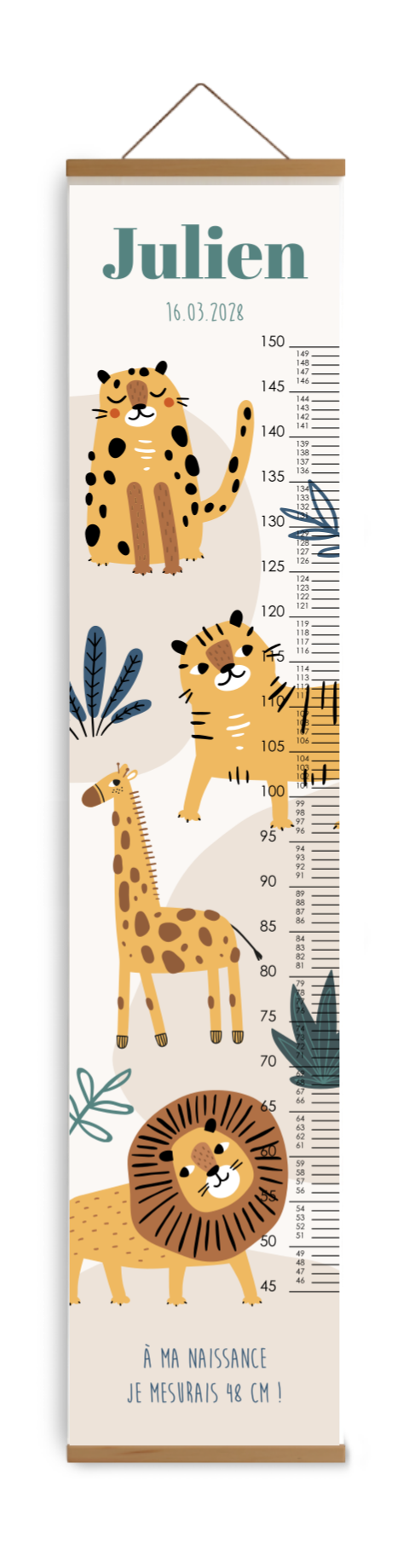 Toise avec illustration d'animaux de la jungle