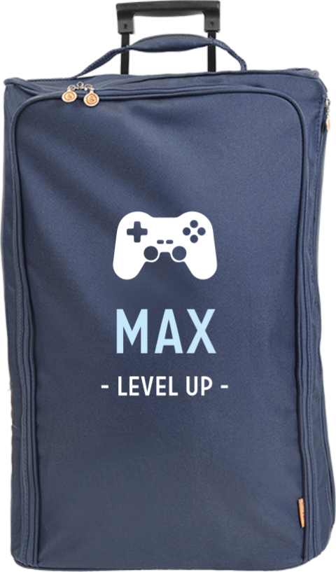 Valise à roulettes avec manette de jeux, message et prénom