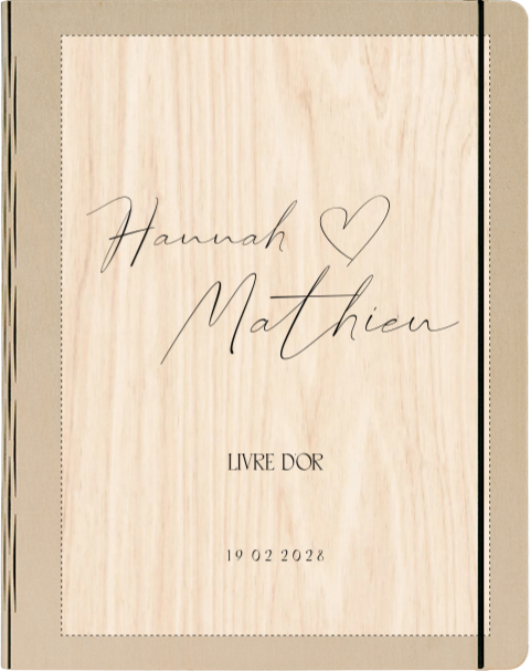 Livre d'or en bois classique avec typographie chique