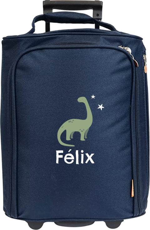 Valise à roulettes avec dinosaure, étoiles et prénom