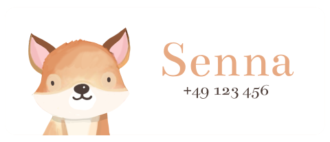 Étiquette de nom avec renard et numéro de téléphone 50x20 mm