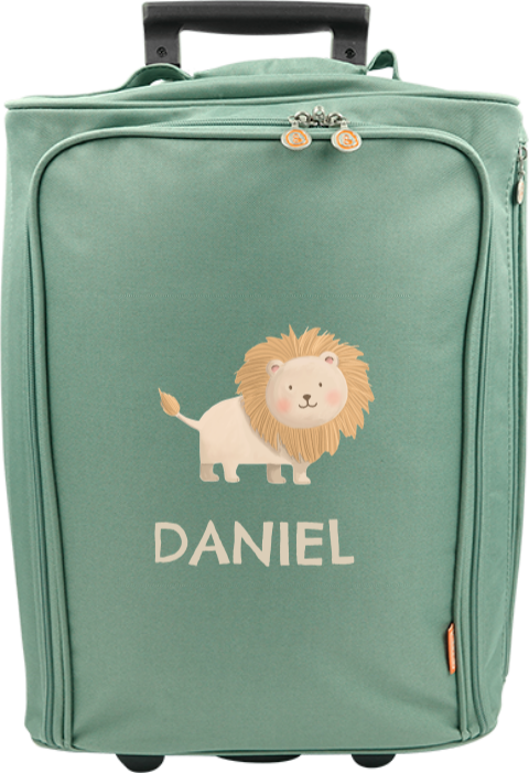 Valise à roulettes avec adorable lion et prénom