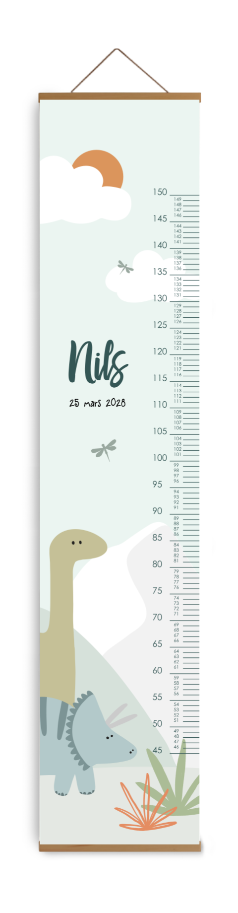 Toise avec des dinosaures en vert et bleu