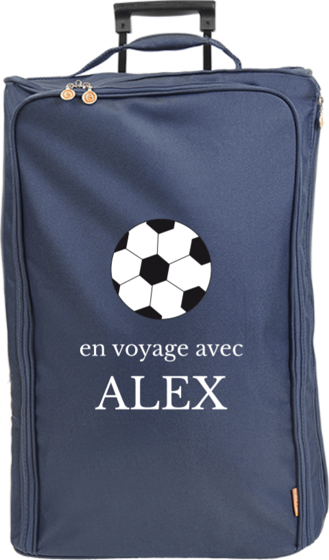 Valise à roulettes avec message, prénom et ballon de foot