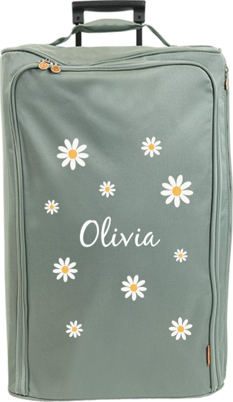 Valise à roulettes avec paquerettes et prénom
