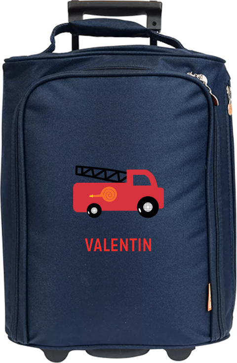 Valise à roulettes avec camion de pompiers et prénom