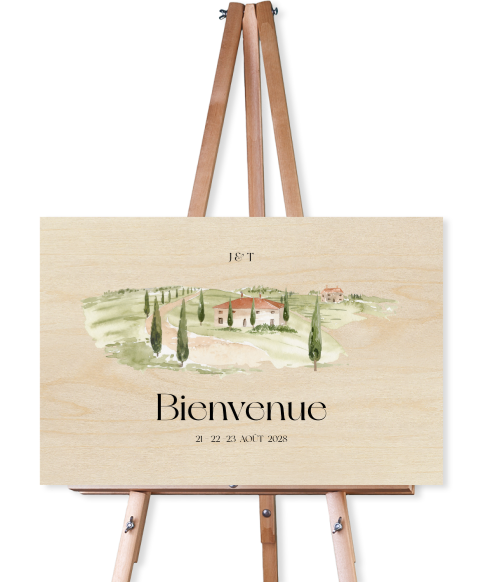 Panneau de bienvenue avec paysage de Toscane