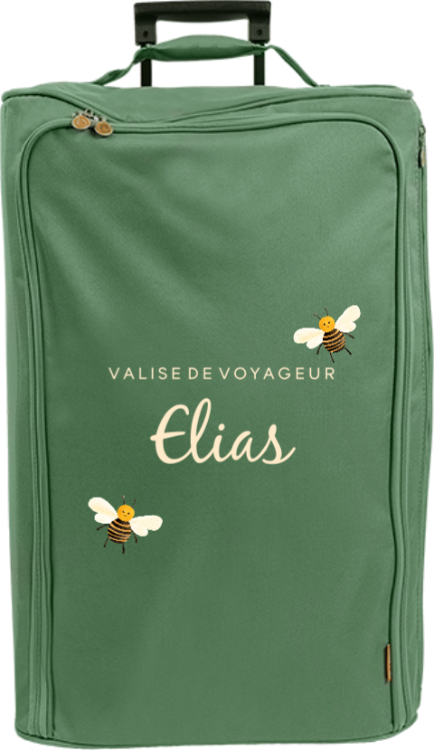 Valise à roulettes avec abeilles, prénom et message