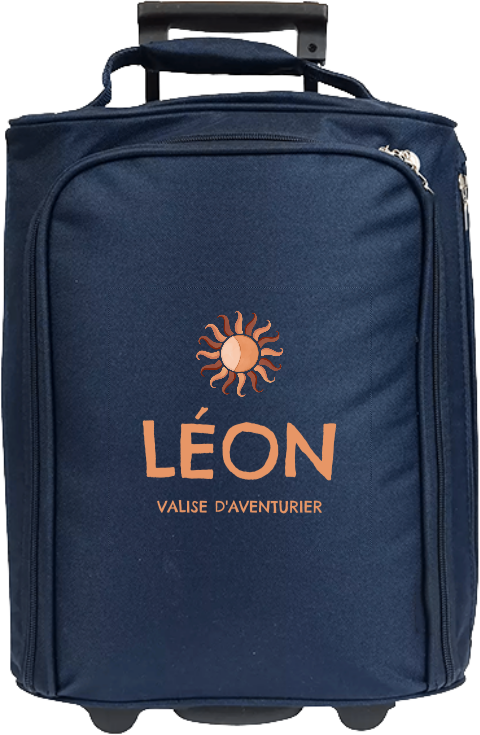 Valise à roulettes avec soleil, message et prénom