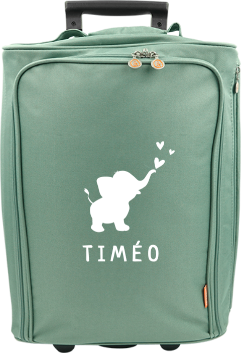 Valise à roulettes avec éléphant soufflant des coeurs et prénom