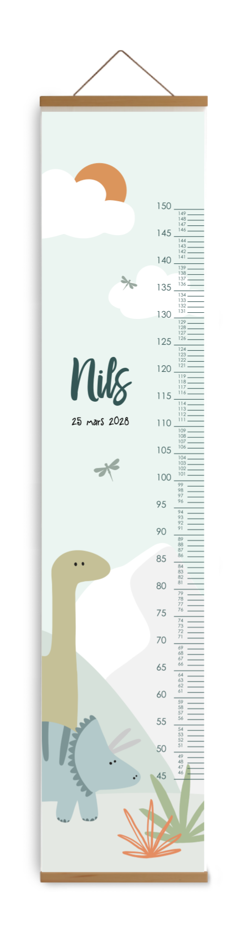 Toise avec des dinosaures en vert et bleu