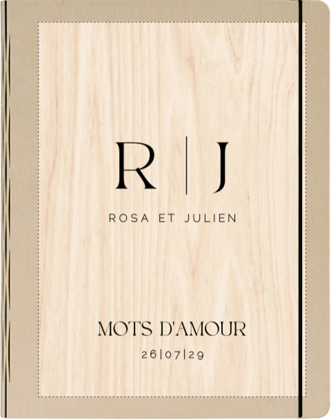 Livre d'or en bois avec grandes initiales noires
