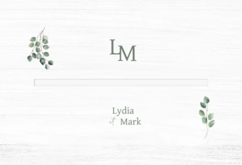 Urne mariage avec initiales des mariés et feuilles vertes