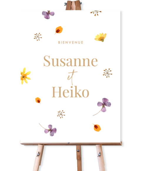 Panneau de bienvenue avec pluie de pétales