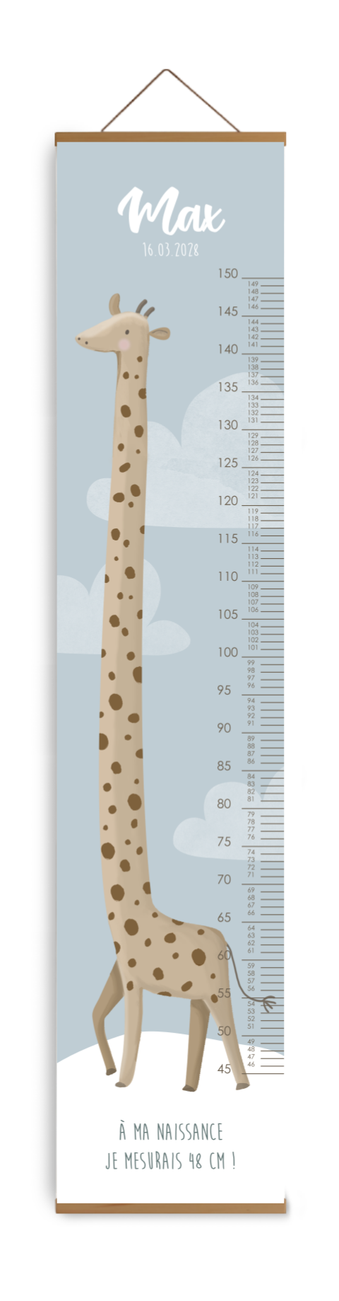 Toise avec une girafe sur fond bleu