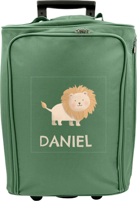 Valise à roulettes avec adorable lion et prénom
