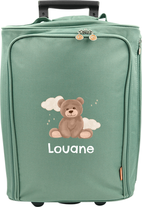 Valise à roulettes avec ourson, nuages et prénom