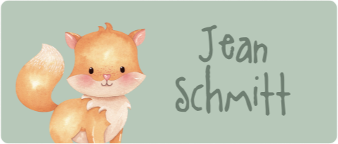 Étiquette de nom avec renard et nom 70x30 mm