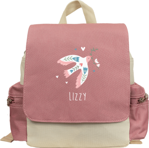 Sac à dos avec oiseau et coeurs