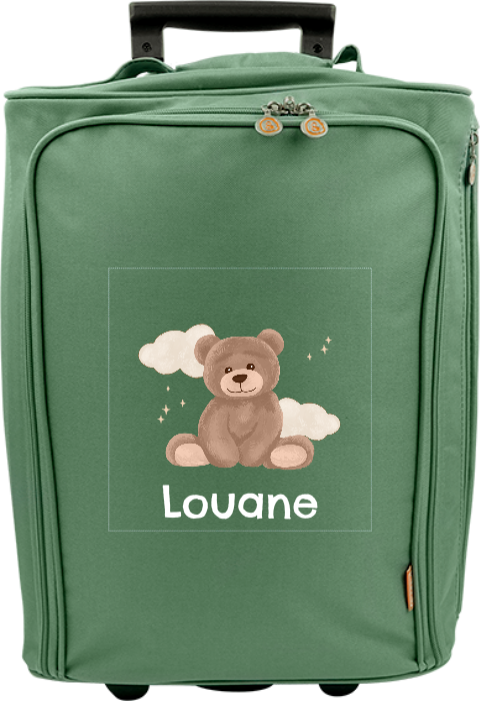 Valise à roulettes avec ourson, nuages et prénom