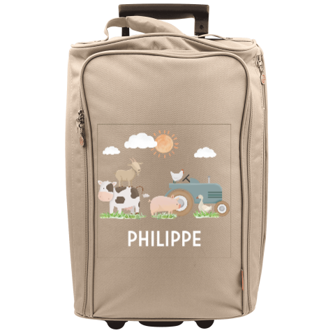 Valise à roulettes avec animaux de la ferme et prénom