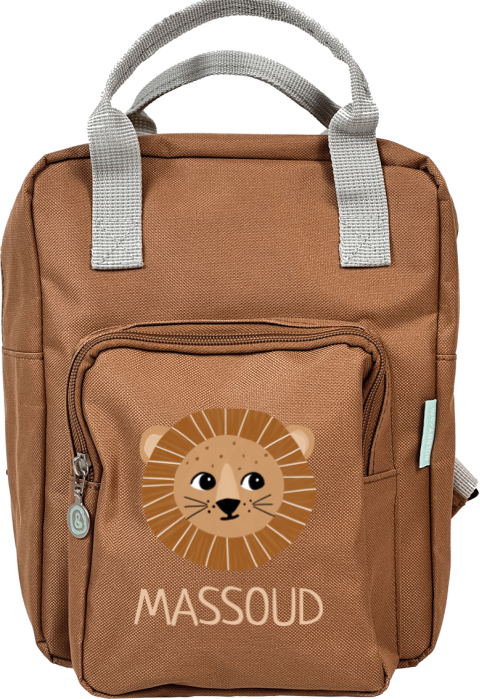 Sac à dos Classic marron avec le dessin d'une tête de lion