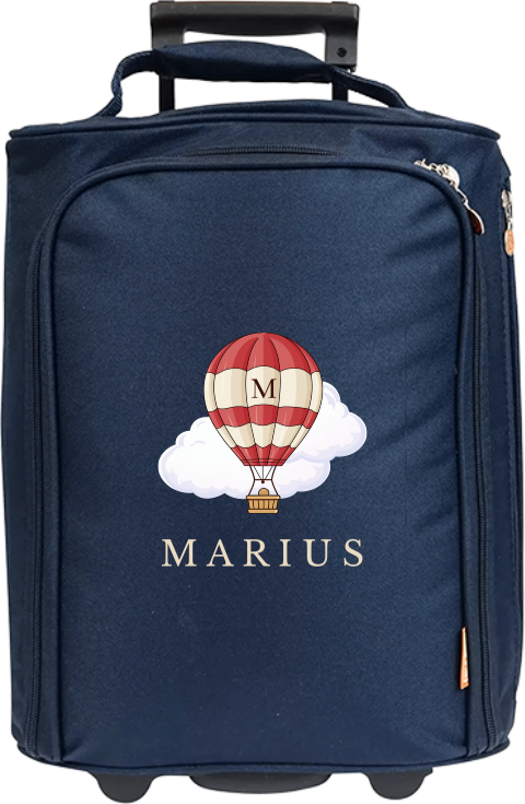 Valise à roulettes avec mongolfière, initiale et prénom