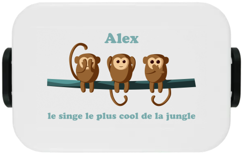 Boîte à pain blanche Mepal TO GO avec nom et petit singe